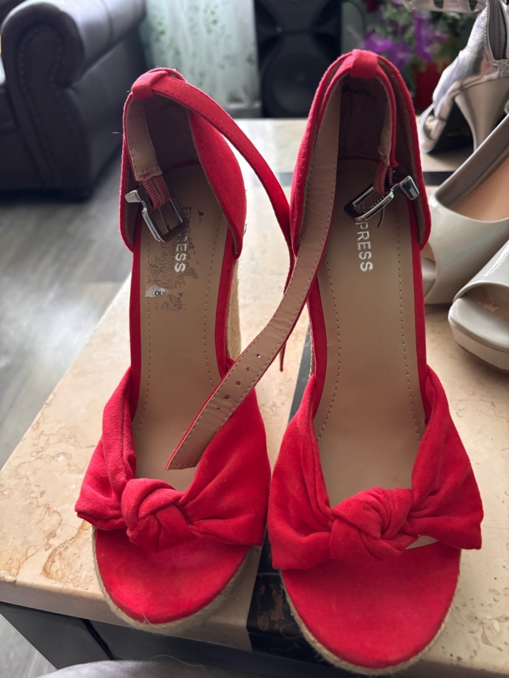 EXPRESS Red Knotted Espadrille Wedge Sandals